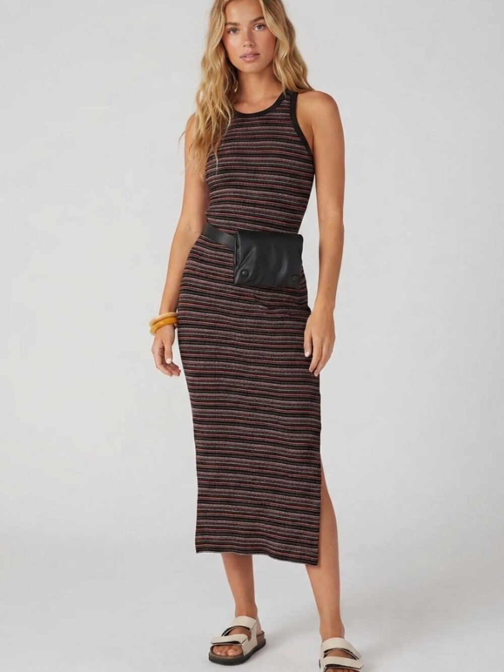 JOIE Black Multicolor Cotton Blend Stripe Tank Midi Dress Small 57039